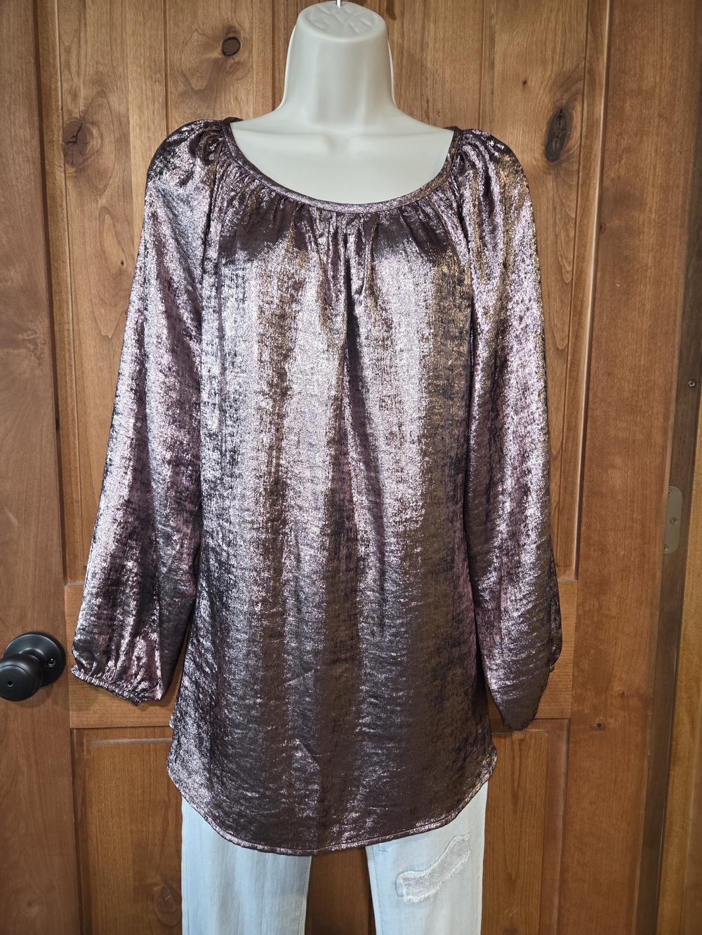 Lane Bryant Metallic Mauve Long-Sleeve Peasant Top